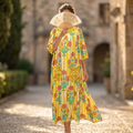 XS-S Nawaar Crystal Printed Cotton Dress 54" Long Jalabiya RN 187
