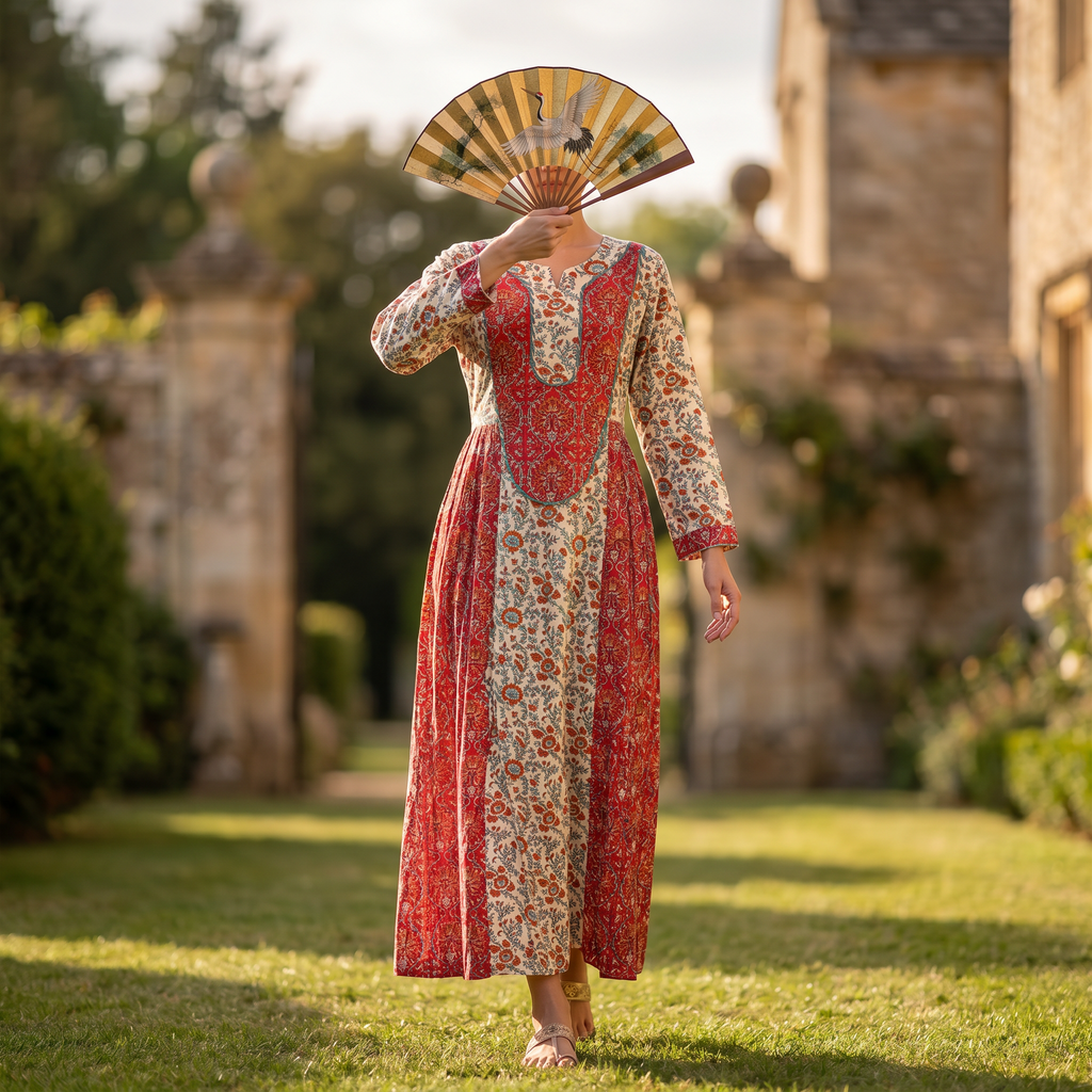 S-M Suf Crystal Printed Cotton Dress 57" Long Jalabiya RN 189
