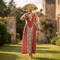 S-M Suf Crystal Printed Cotton Dress 57" Long Jalabiya RN 189