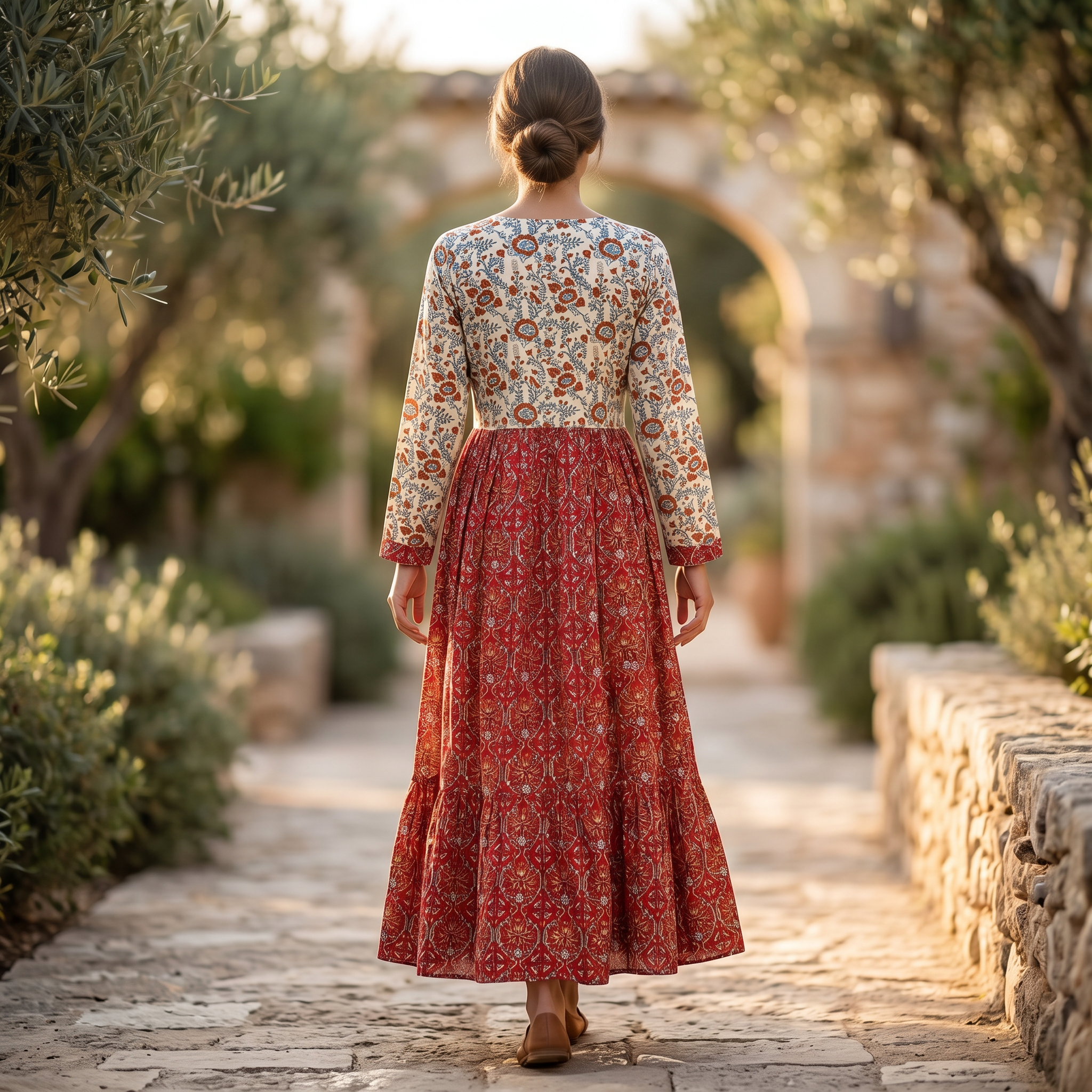 S-M Suf Crystal Printed Cotton Dress 57" Long Jalabiya RN 189