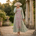 S-M Najia Crystal Printed Cotton Dress 57" Long Jalabiya RN 190