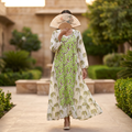 S-M Najia Crystal Printed Cotton Dress 57" Long Jalabiya RN 191