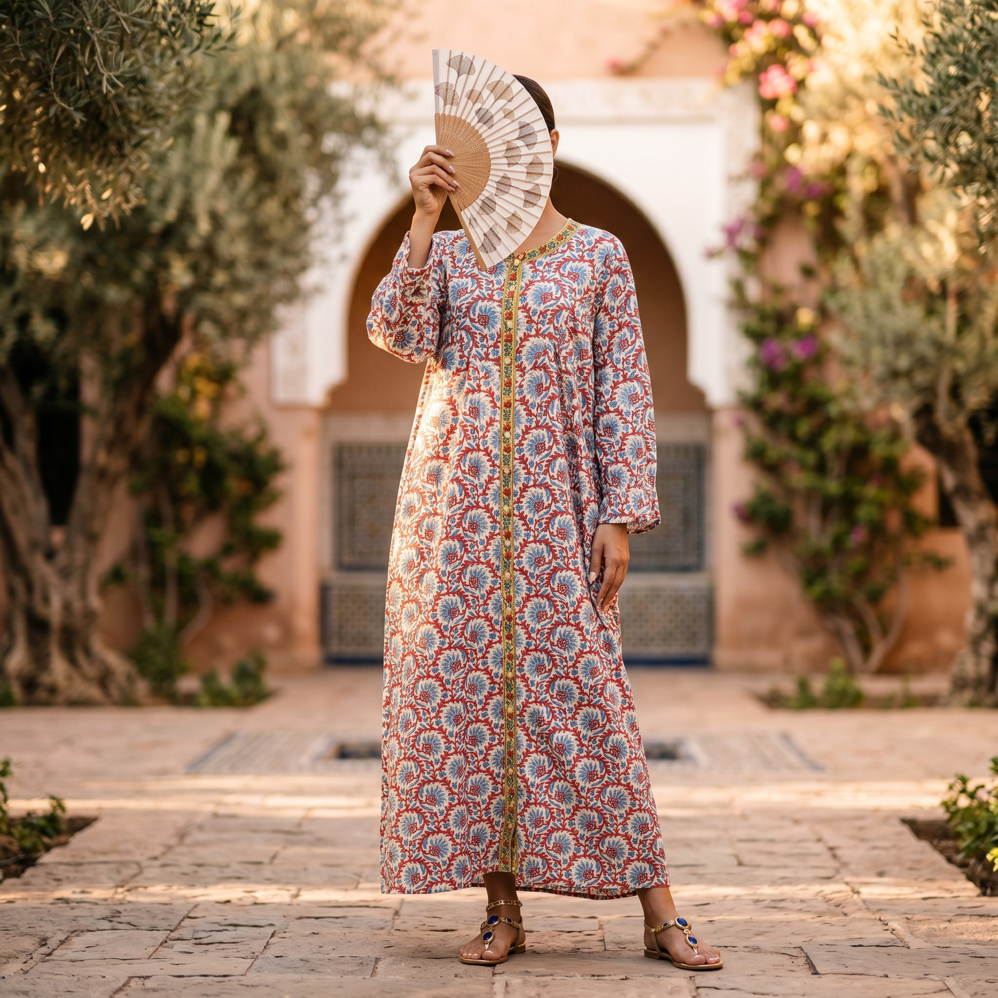 S-M Special Crystal Printed Cotton Dress 57" Long Jalabiya RN 195