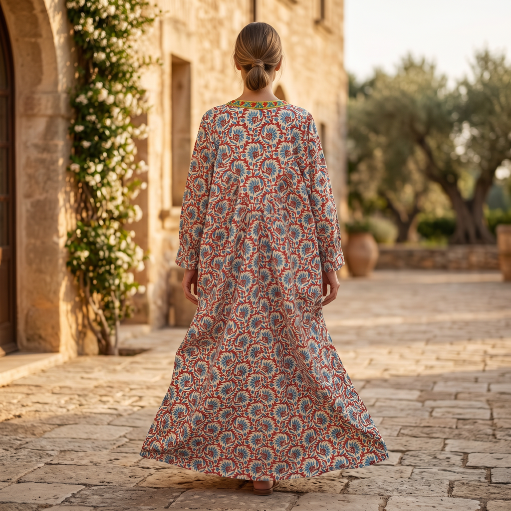 S-M Special Crystal Printed Cotton Dress 57" Long Jalabiya RN 195