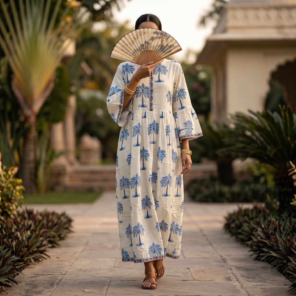 S-M Special Crystal Printed Cotton Dress 57" Long Jalabiya RN 197