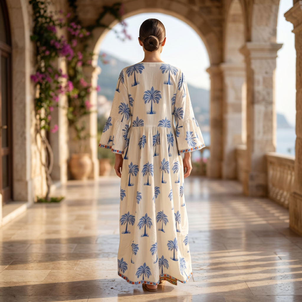 S-M Special Crystal Printed Cotton Dress 57" Long Jalabiya RN 197
