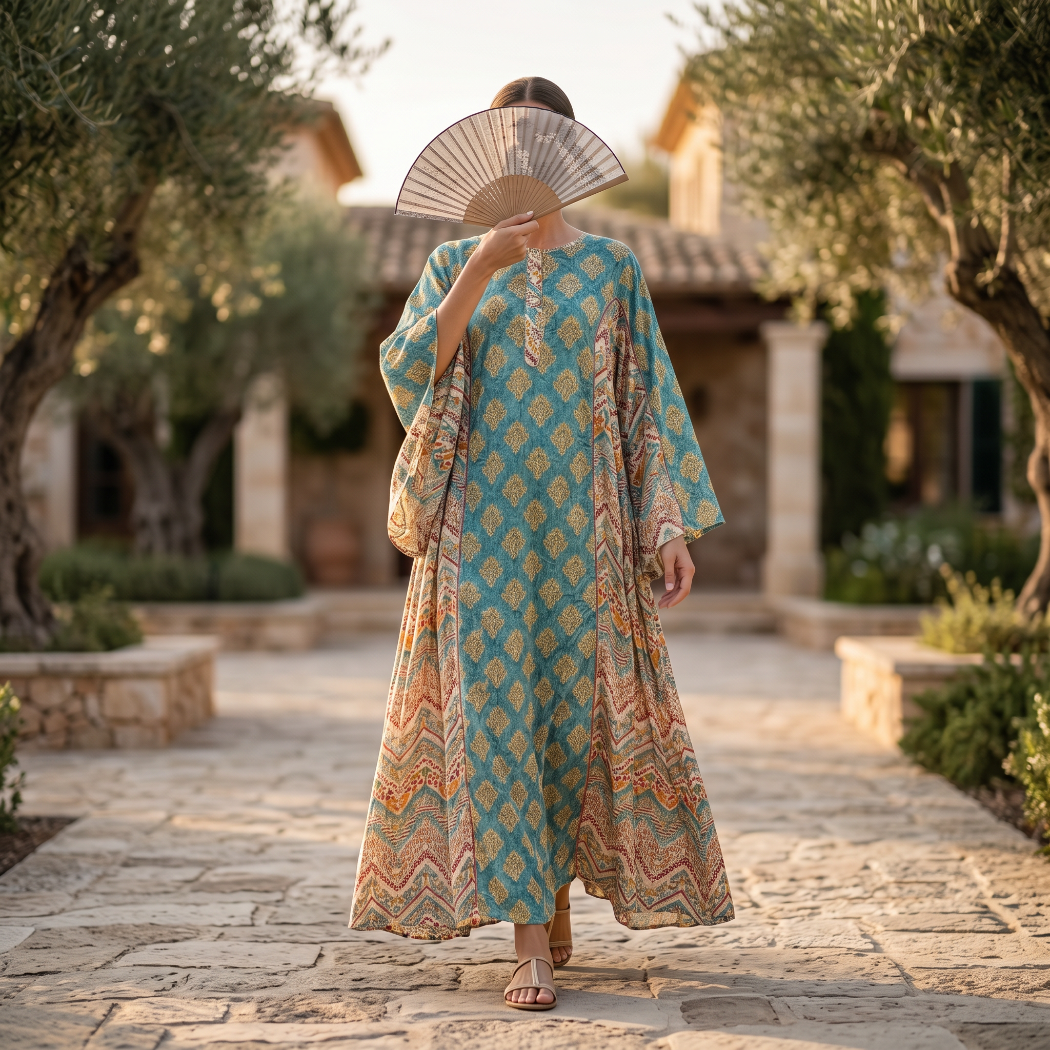 S-M Maldives Crystal Printed Cotton Dress 57" Long Jalabiya RN 198