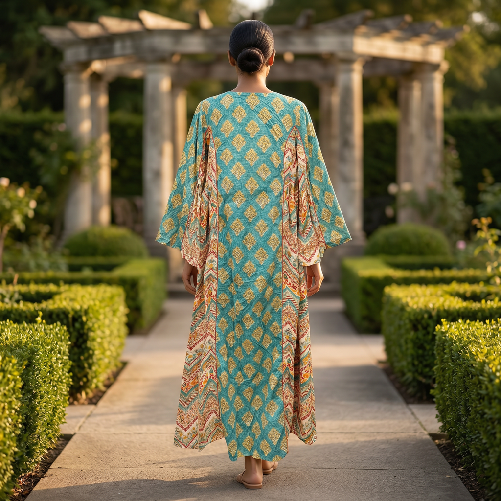 S-M Maldives Crystal Printed Cotton Dress 57" Long Jalabiya RN 198