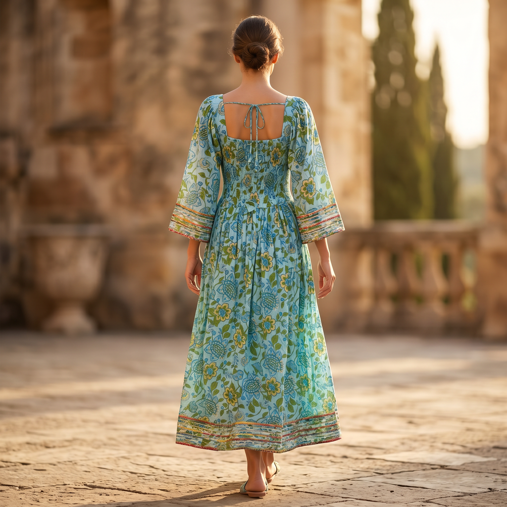 2XL-3XL Elzina Printed Cotton Dress 57" Long Jalabiya RN 22