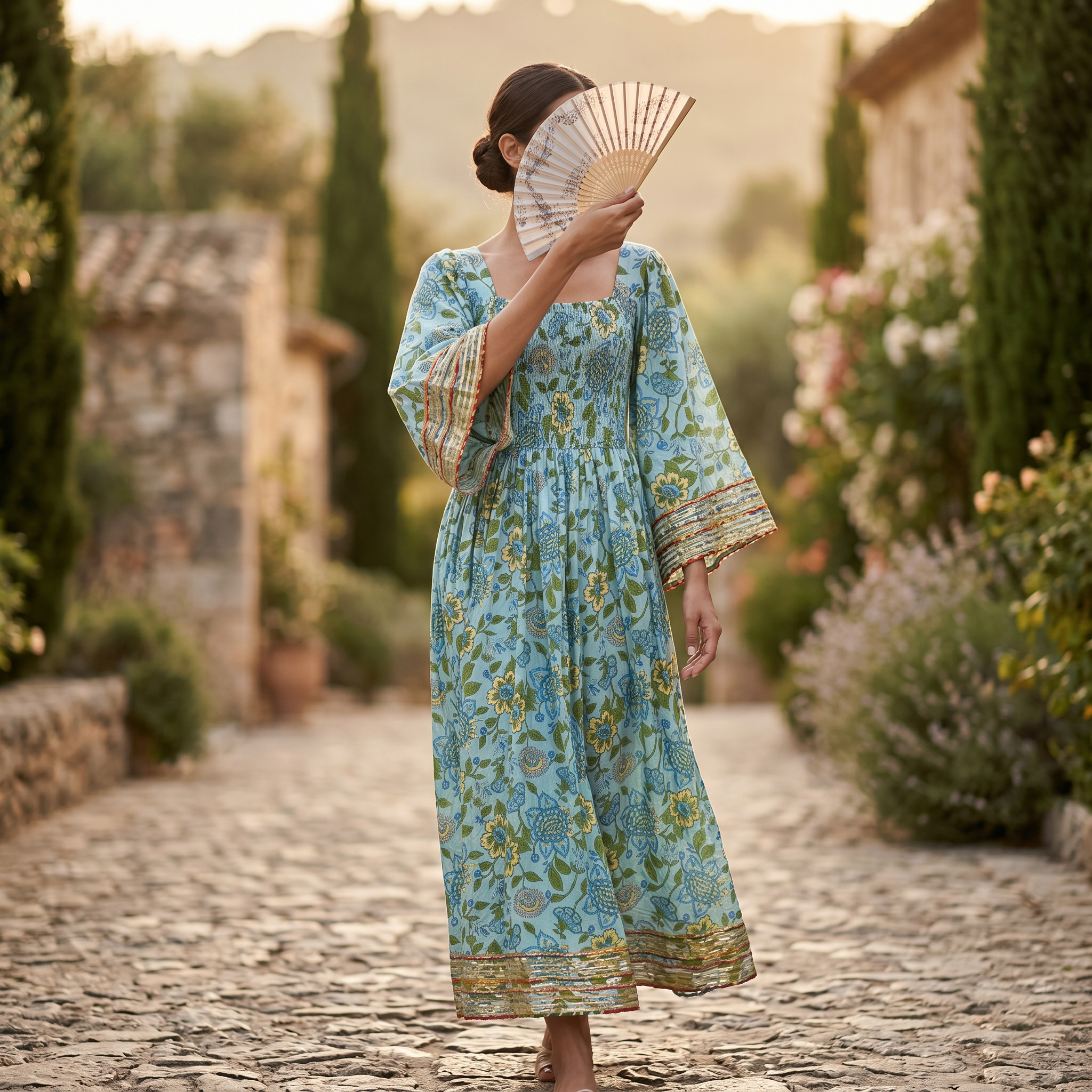 2XL-3XL Elzina Printed Cotton Dress 57" Long Jalabiya RN 22