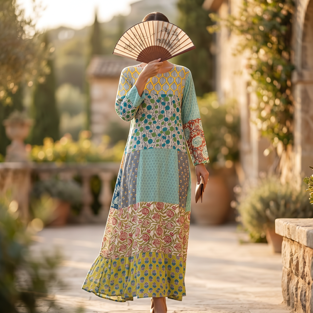 S-M Special Crystal Printed Cotton Dress 57" Long Jalabiya RN 246