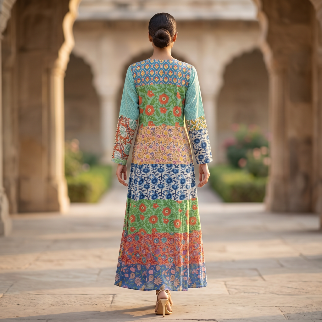 S-M Special Crystal Printed Cotton Dress 57" Long Jalabiya RN 246