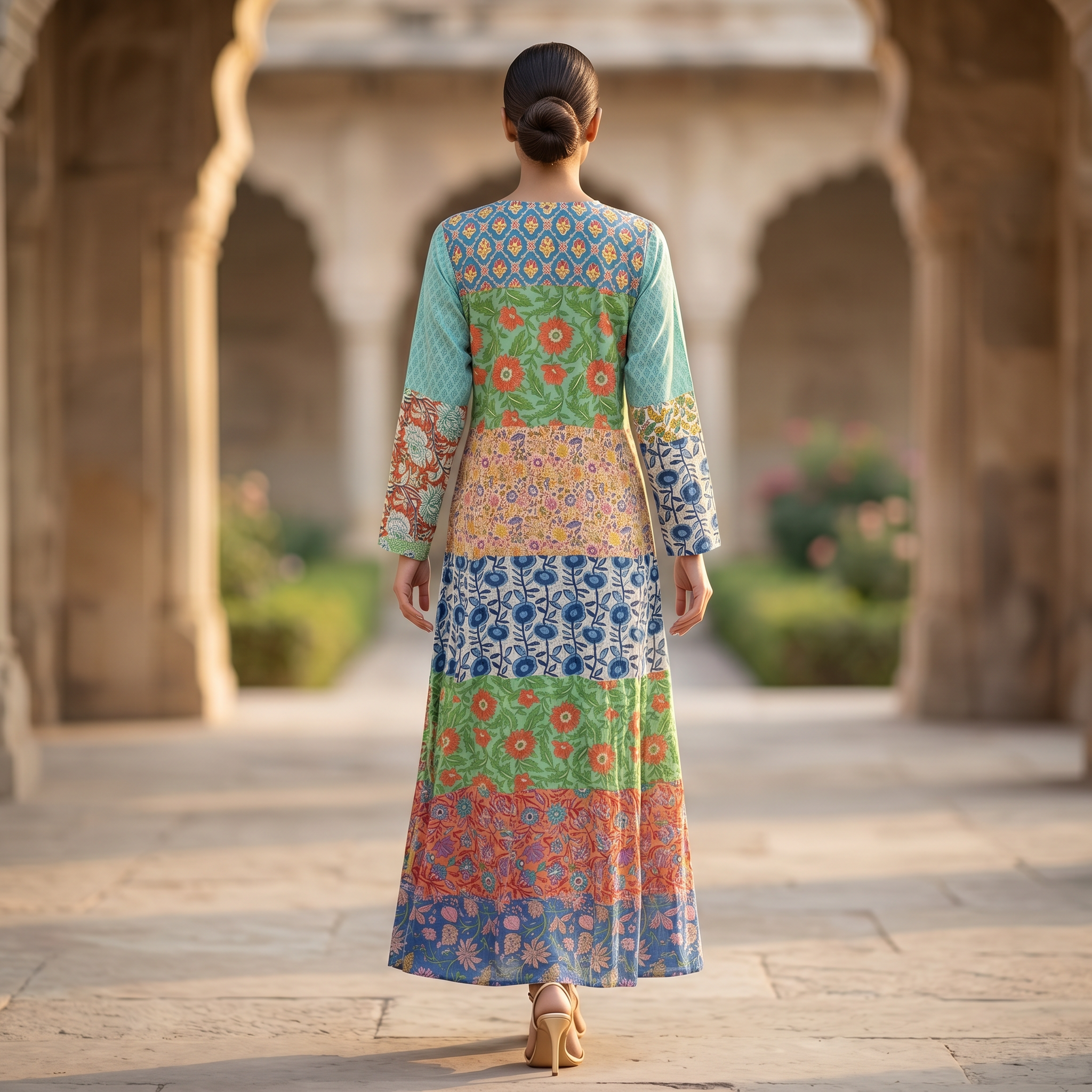 S-M Special Crystal Printed Cotton Dress 57" Long Jalabiya RN 246