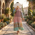 S-M Special Crystal Printed Cotton Dress 57" Long Jalabiya RN 248