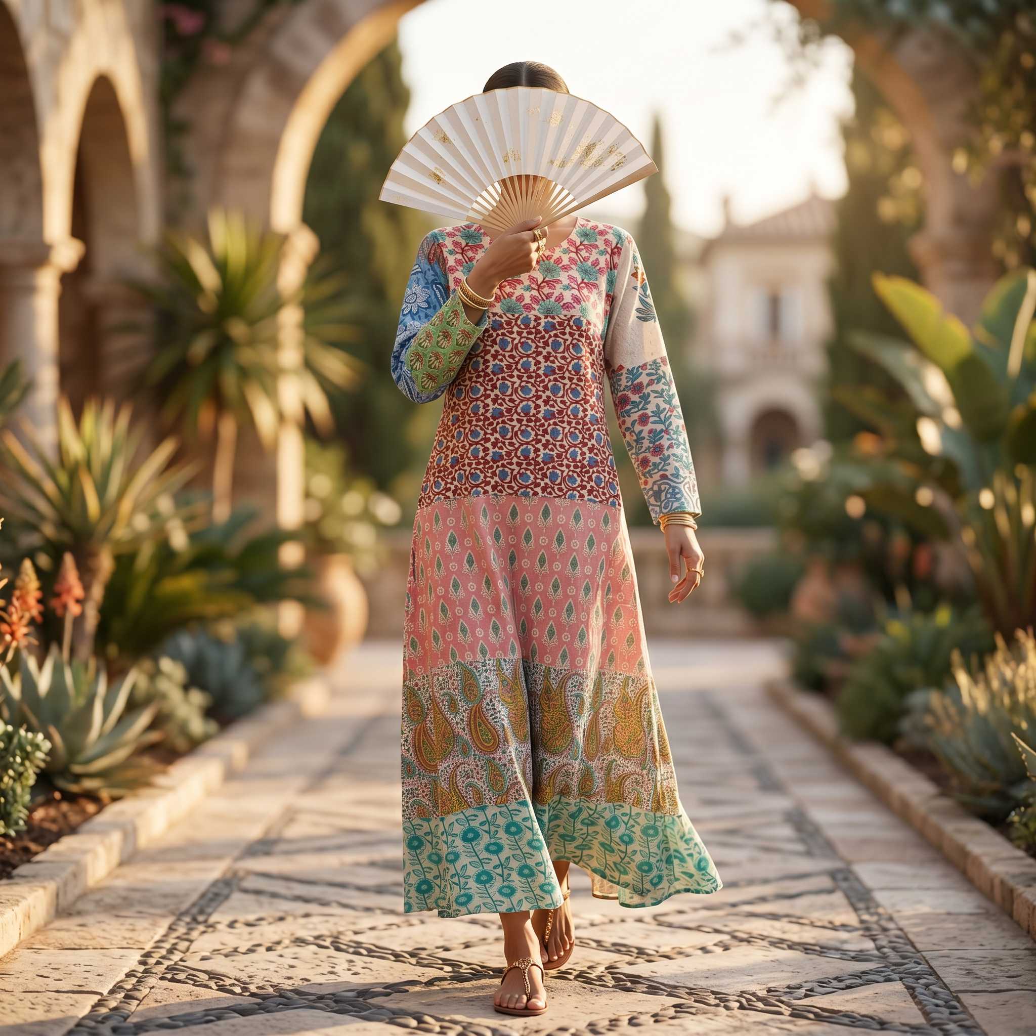 S-M Special Crystal Printed Cotton Dress 57" Long Jalabiya RN 248