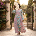 S-M Heba Crystal Printed Cotton Dress 57" Long Jalabiya RN 249
