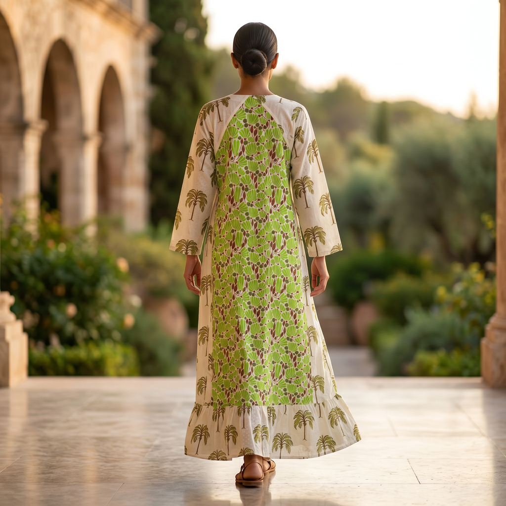 S-M Naija Printed Cotton Dress 57" Long Jalabiya RN 250