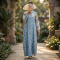 S-M Honey Crystal Printed Cotton Dress 57" Long Jalabiya RN 259