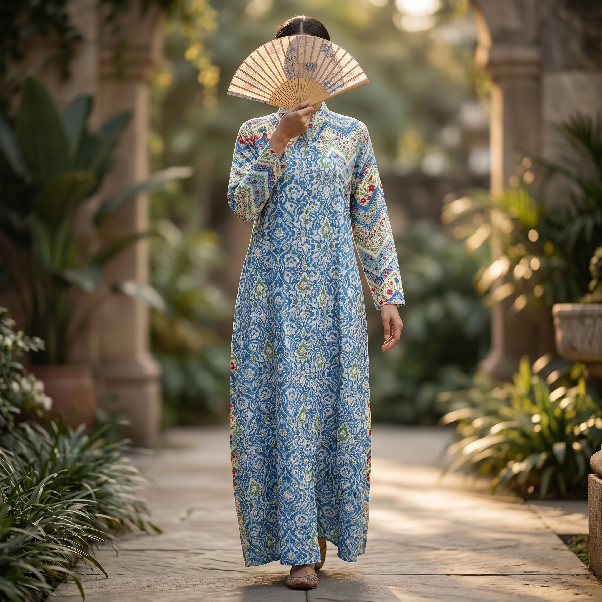 S-M Honey Crystal Printed Cotton Dress 57" Long Jalabiya RN 259