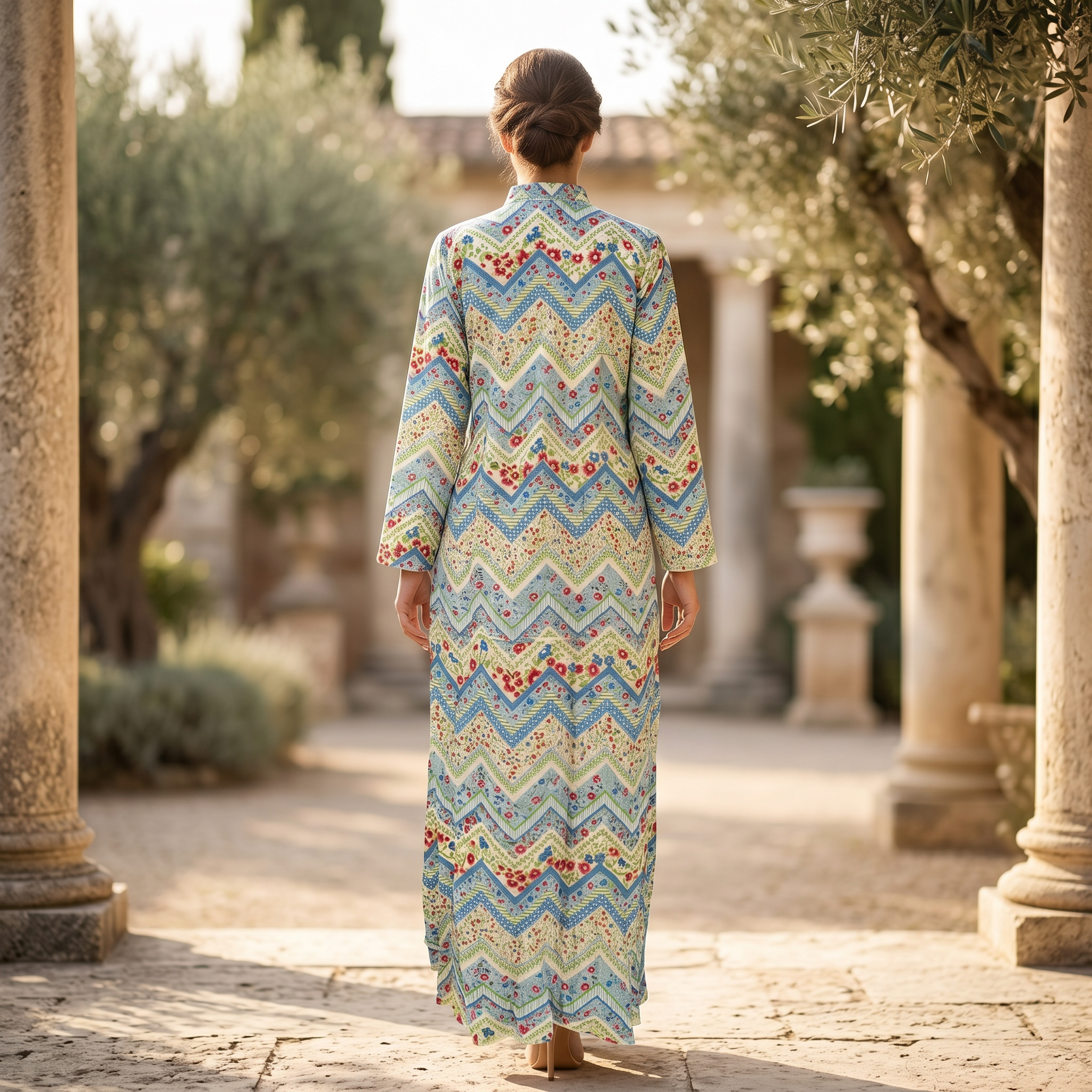 S-M Honey Crystal Printed Cotton Dress 57" Long Jalabiya RN 259