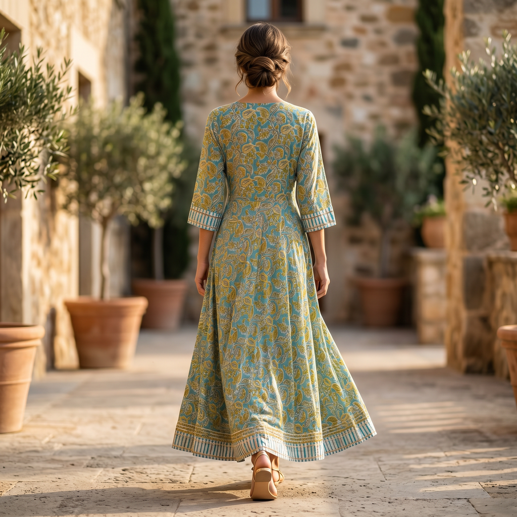 2XL-3XL Priam Printed Cotton Dress 57" Long Jalabiya RN 25