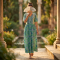 S-M Rahaf Crystal Printed Cotton Dress 57" Long Jalabiya  RN 261