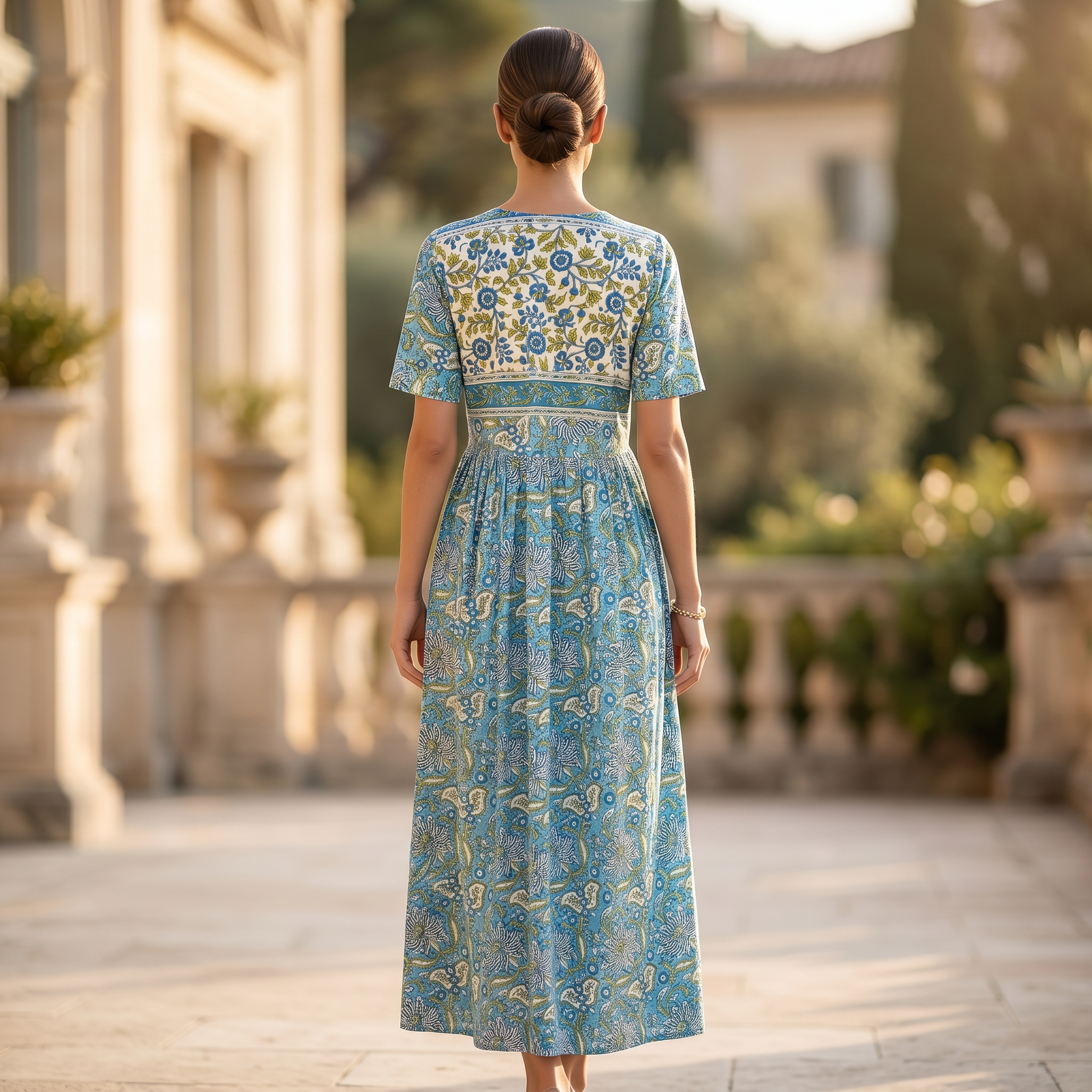 S-M Rahaf Crystal Printed Cotton Dress 57" Long Jalabiya RN 262