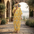 L-XL Nawaar Crystal Printed Cotton Dress 57" Long Jalabiya RN 264