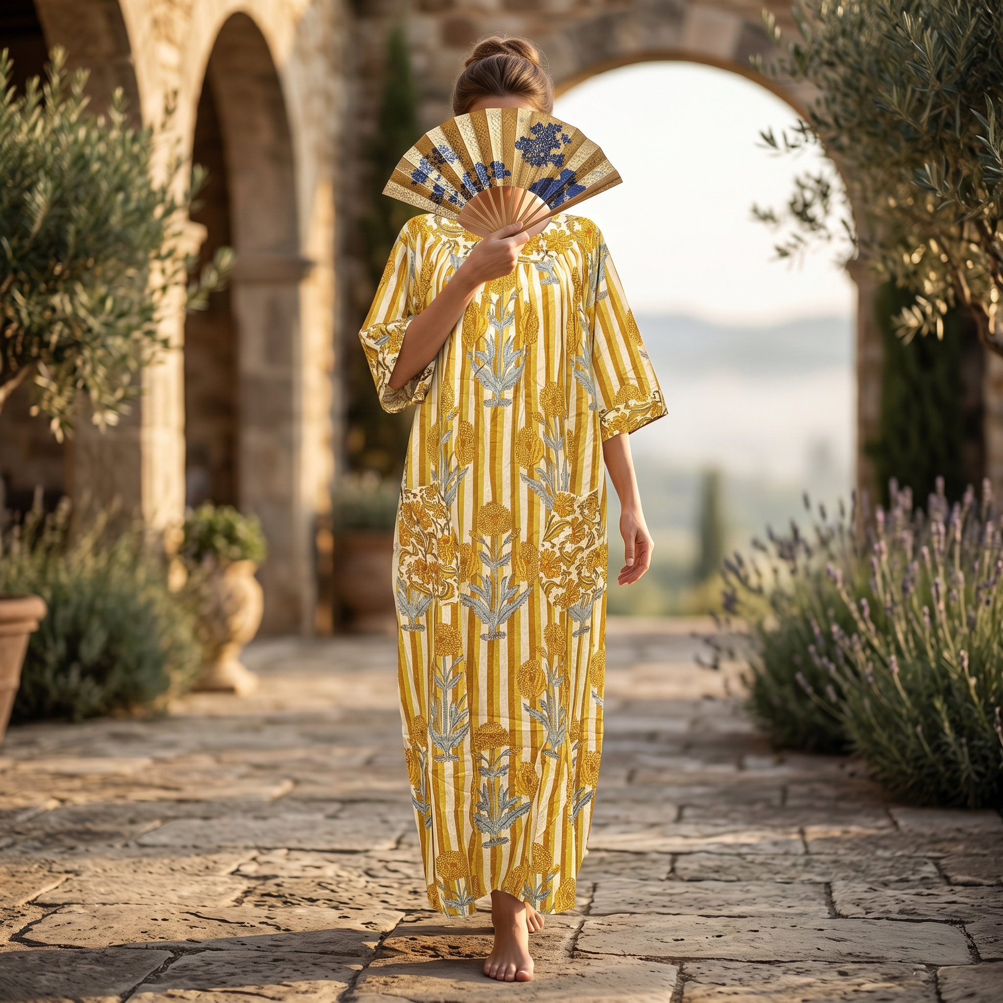 L-XL Nawaar Crystal Printed Cotton Dress 57" Long Jalabiya RN 264