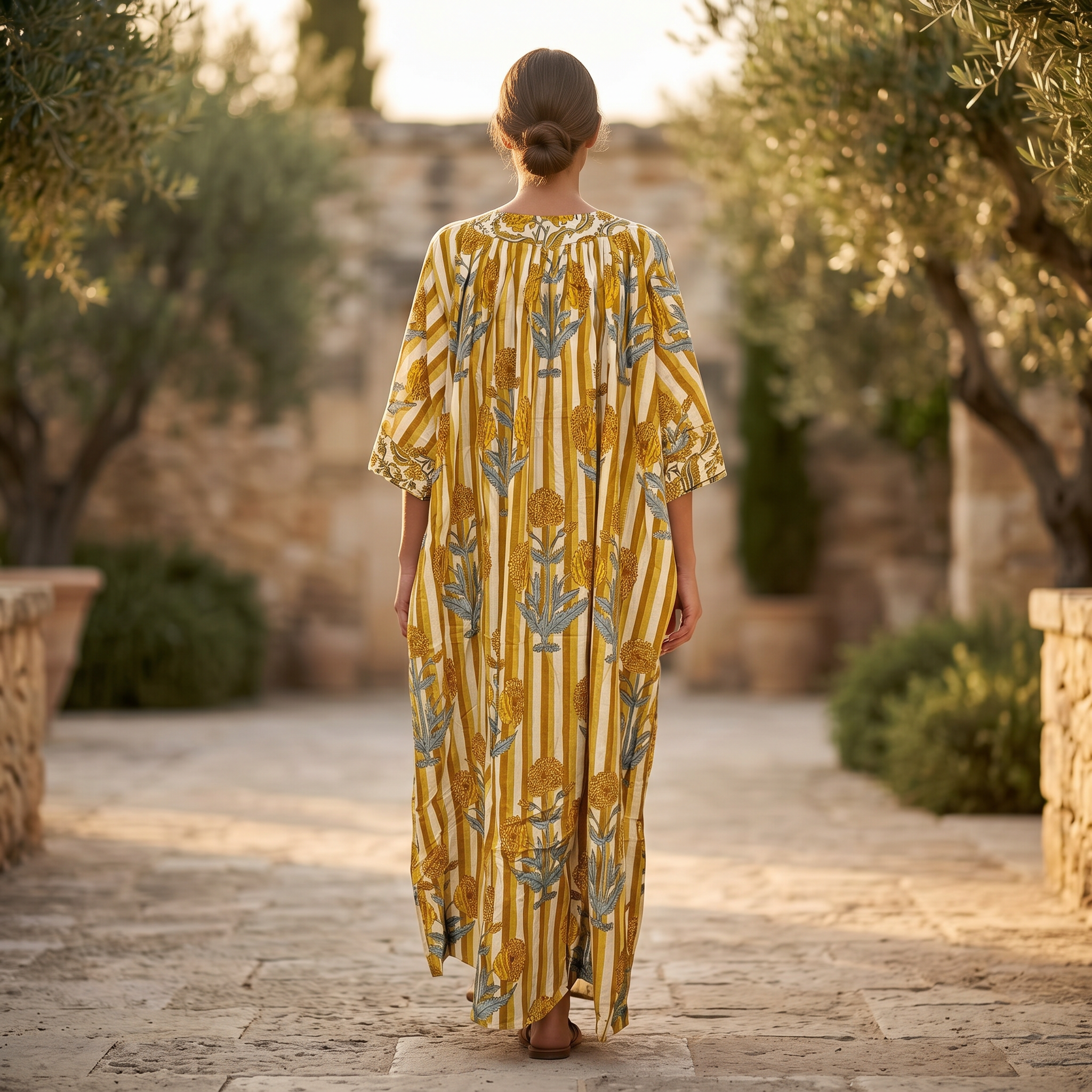 L-XL Nawaar Crystal Printed Cotton Dress 57" Long Jalabiya RN 264