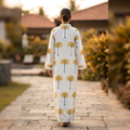 L-XL Sparrow Crystal Printed Cotton Dress 57" Long Jalabiya RN 273