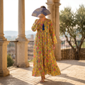 L-XL Razia Crystal Printed Cotton Dress 57" Long Jalabiya RN 274
