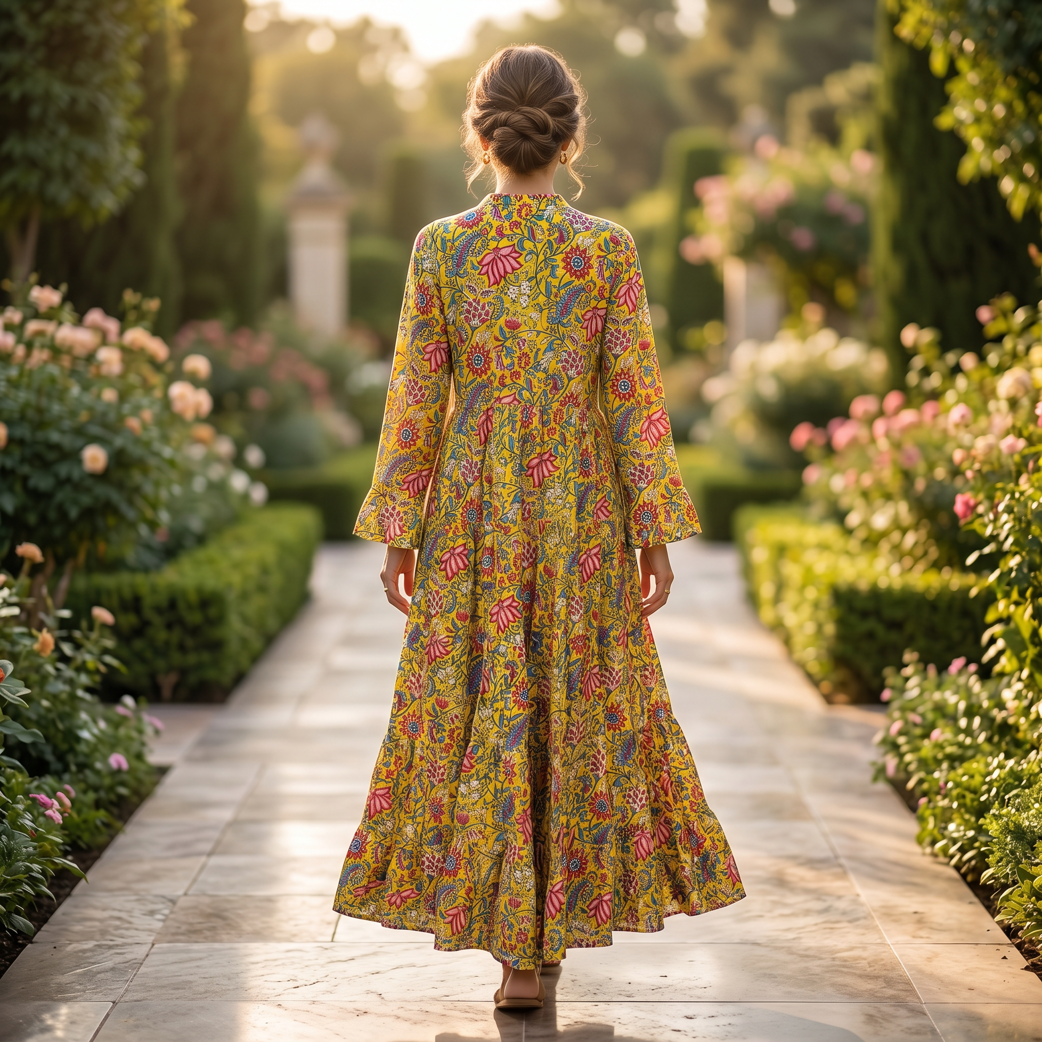 L-XL Razia Crystal Printed Cotton Dress 57" Long Jalabiya RN 274