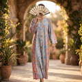 L-XL Goya Crystal Printed Cotton Dress 57" Long Jalabiya RN 275