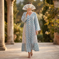 L-XL Tulip Crystal Printed Cotton Dress 57" Long Jalabiya RN 276