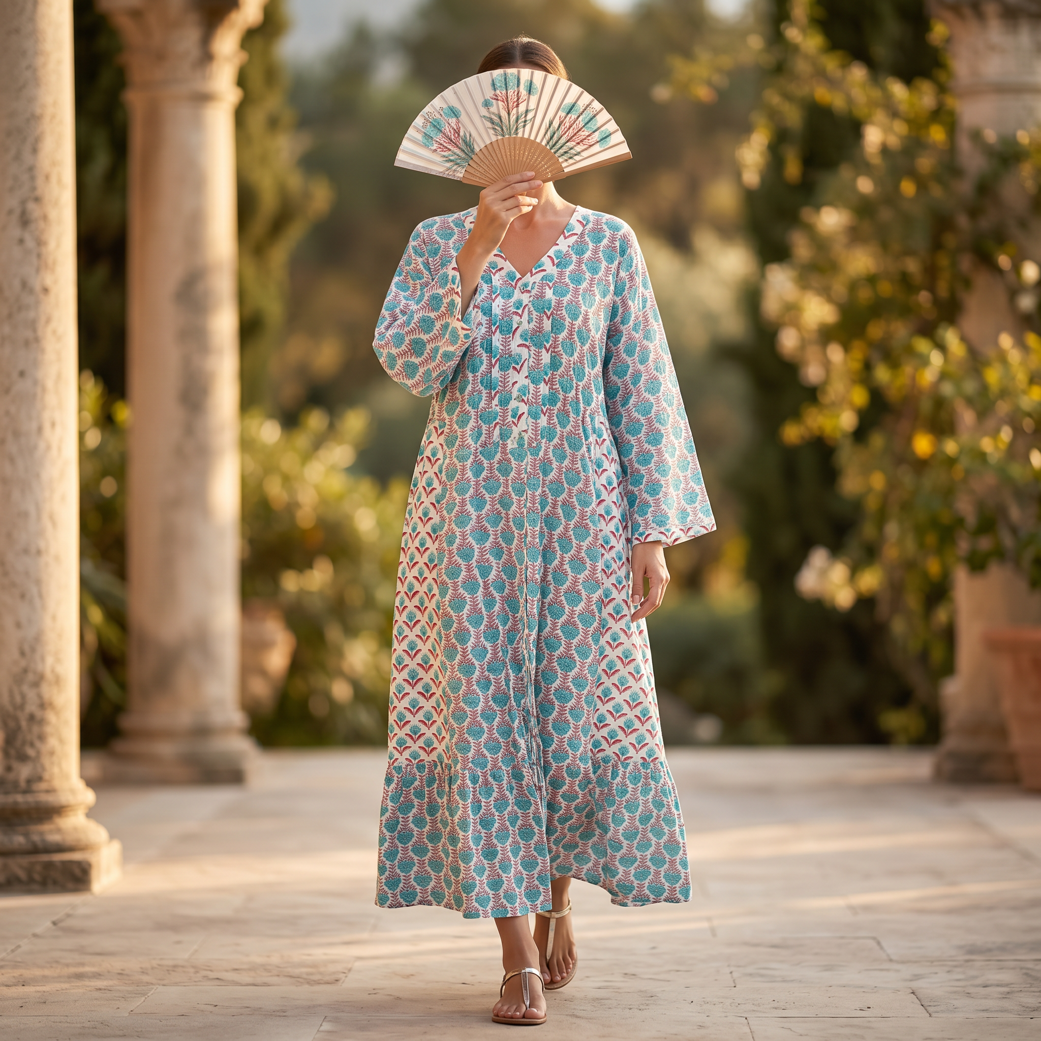 L-XL Tulip Crystal Printed Cotton Dress 57" Long Jalabiya RN 276