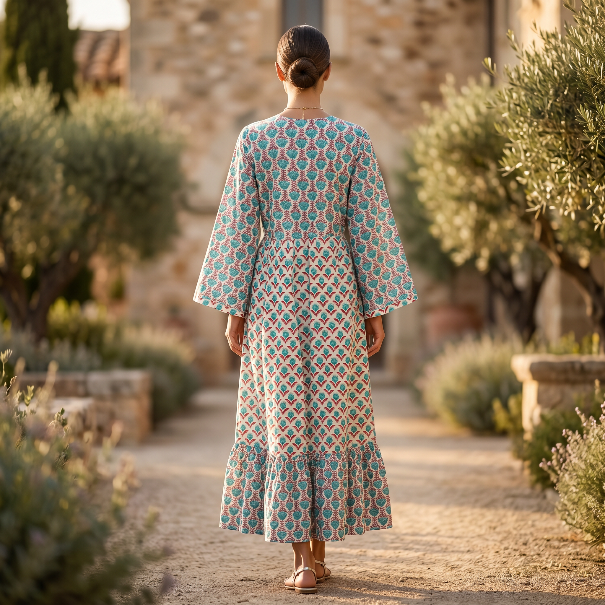 L-XL Tulip Crystal Printed Cotton Dress 57" Long Jalabiya RN 276