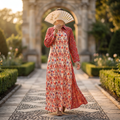 L-XL Singapore Crystal Printed Cotton Dress 57" Long Jalabiya RN 278