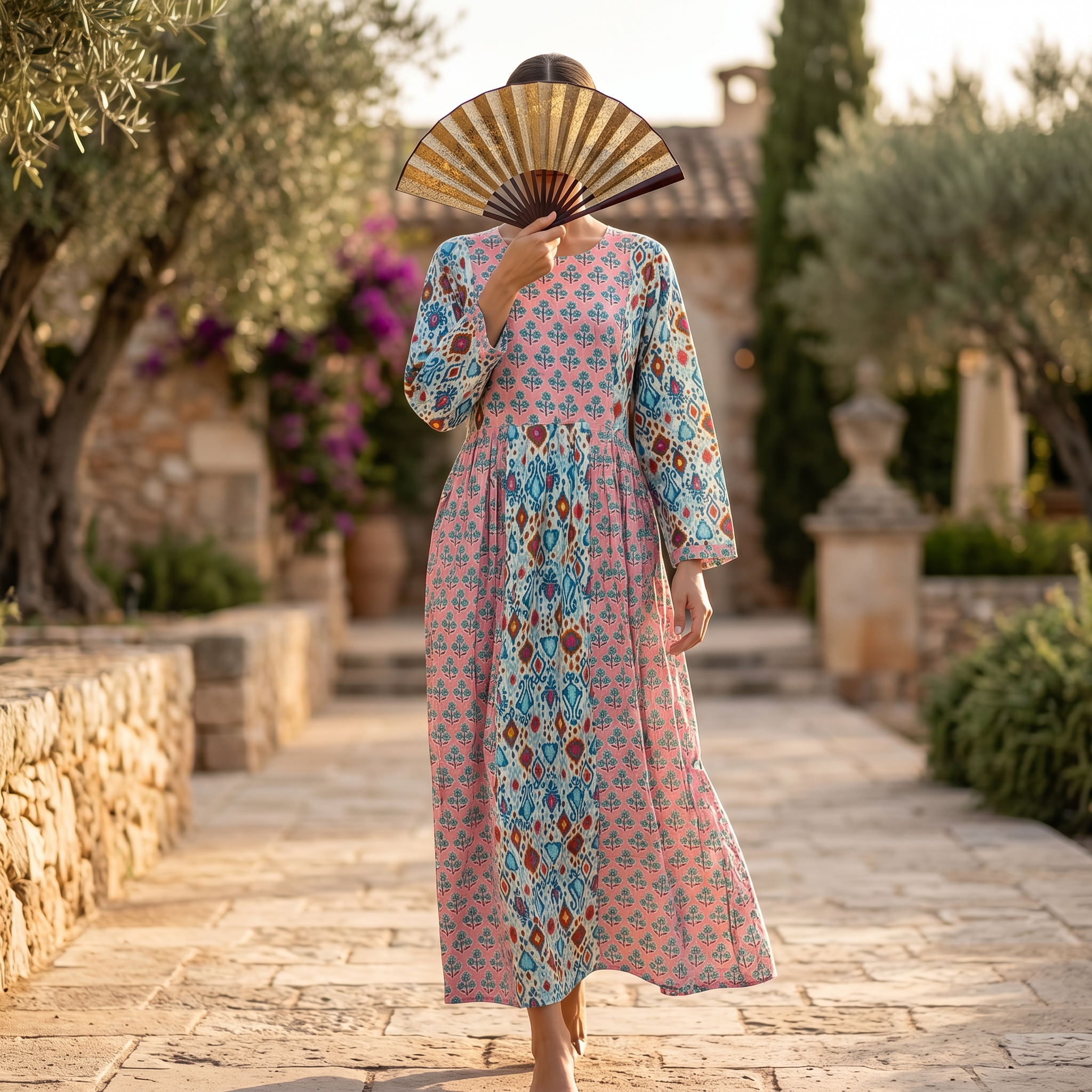 L-XL Heba Crystal Printed Cotton Dress 57" Long Jalabiya RN 279