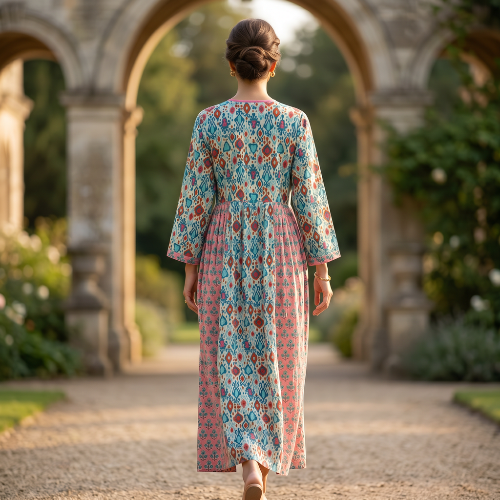 L-XL Heba Crystal Printed Cotton Dress 57" Long Jalabiya RN 279