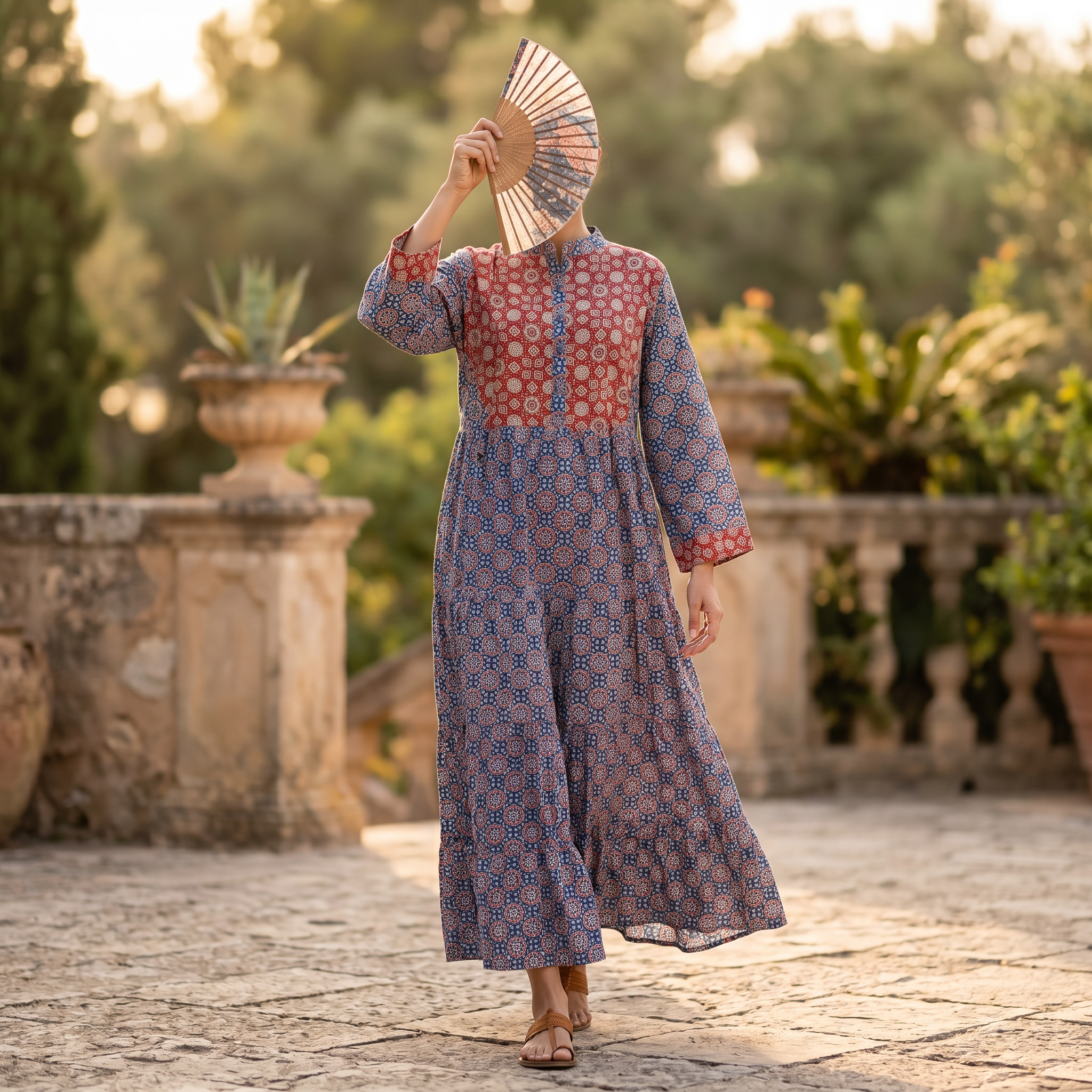 L-XL Safia Crystal Printed Cotton Dress 57" Long Jalabiya RN 280