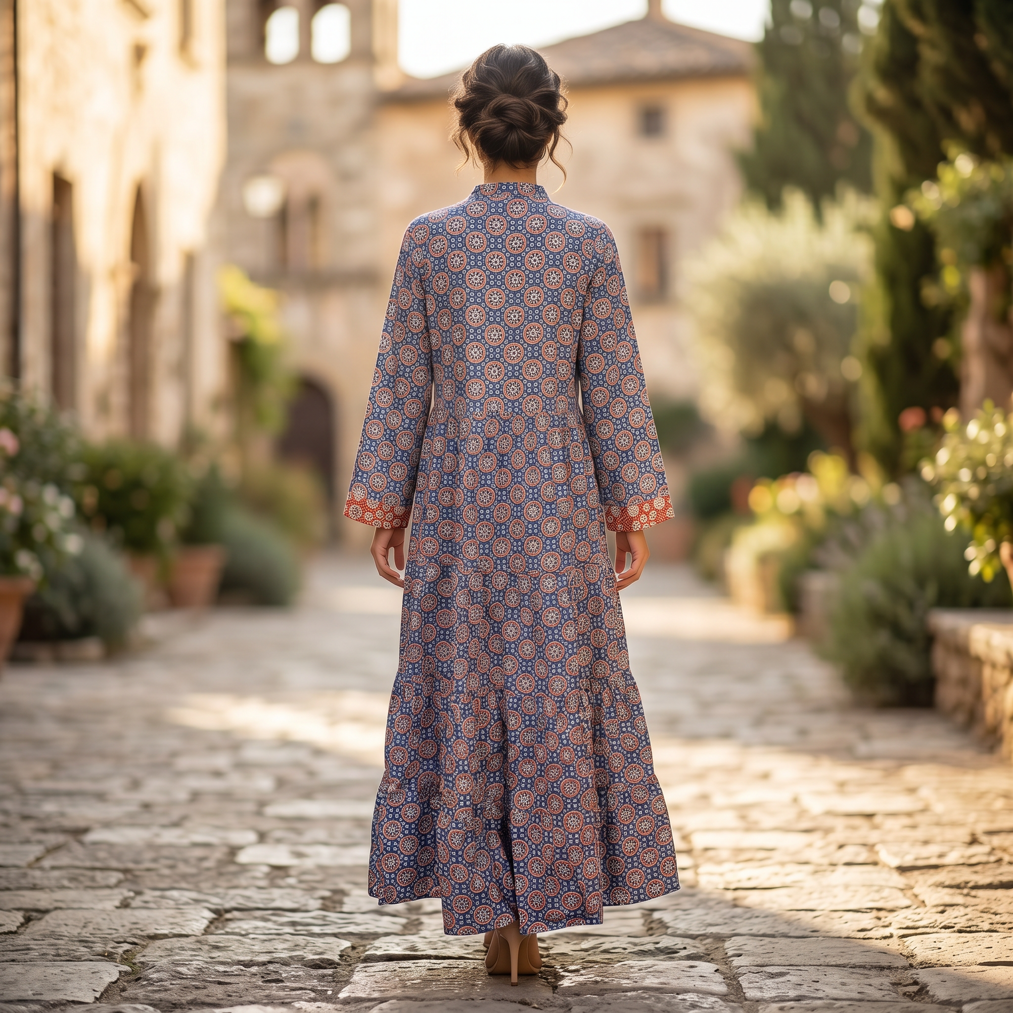 L-XL Safia Crystal Printed Cotton Dress 57" Long Jalabiya RN 280