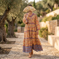 L-XL Huda Crystal Printed Cotton Dress 57" Long Jalabiya RN 282