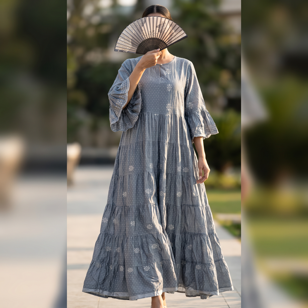 L-XL Special Crystal Printed Cotton Dress 57" Long Jalabiya RN 283