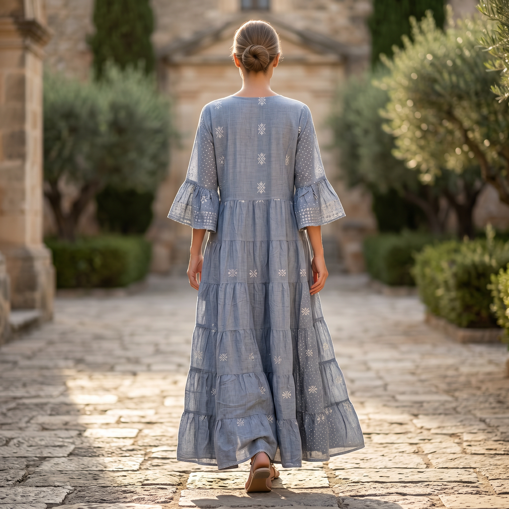 L-XL Special Crystal Printed Cotton Dress 57" Long Jalabiya RN 283