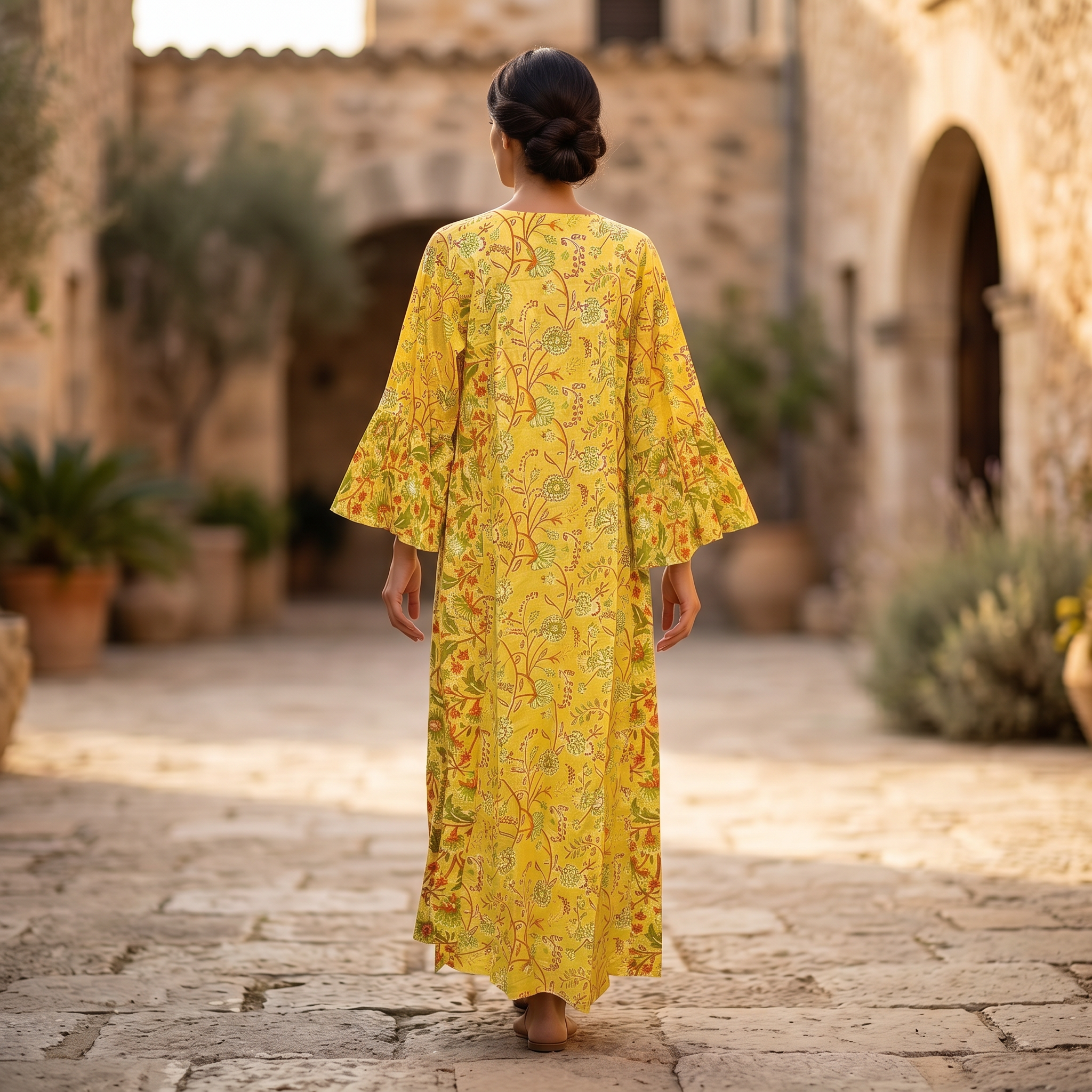 L-XL Husn Crystal Printed Cotton Dress 57" Long Jalabiya RN 285
