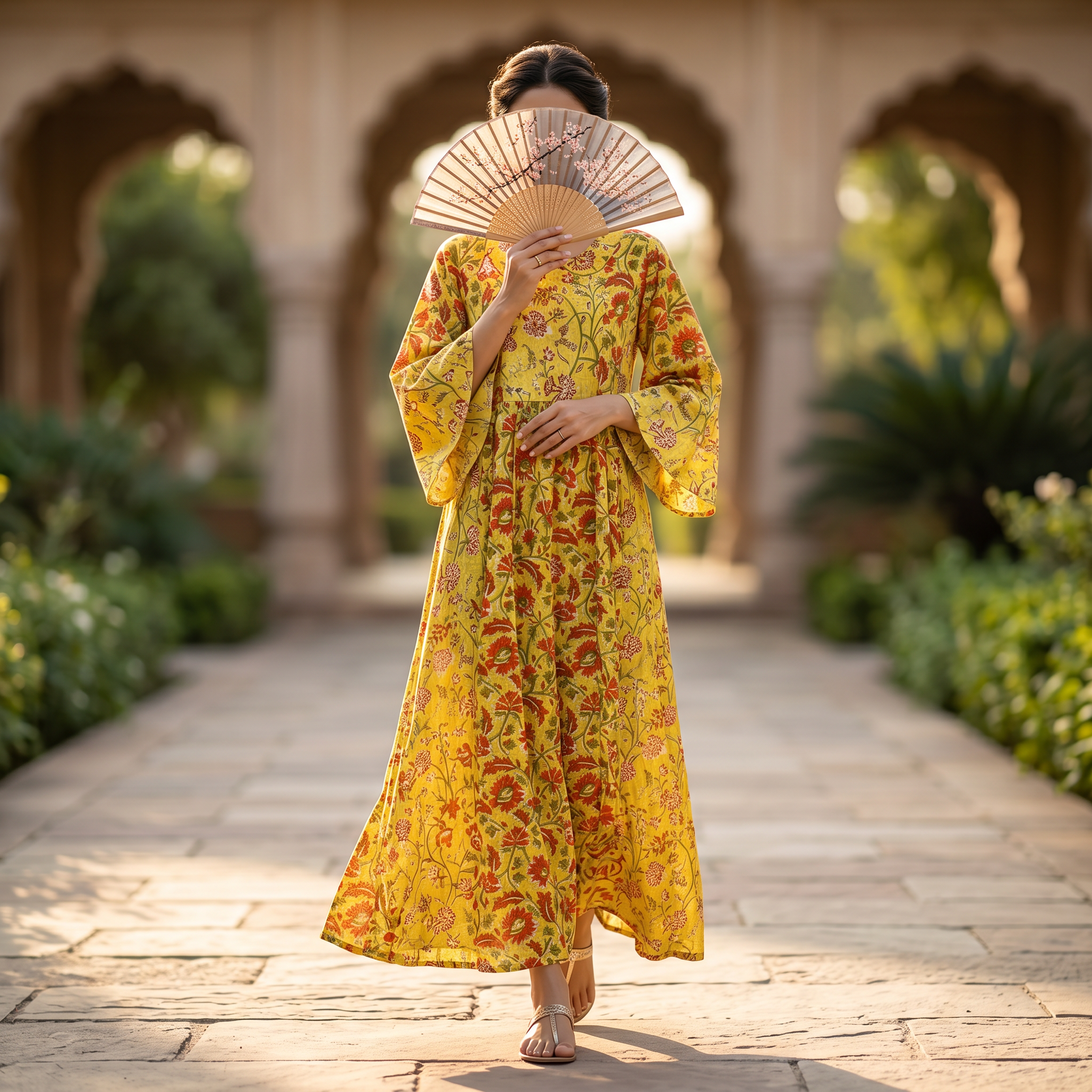 L-XL Husn Crystal Printed Cotton Dress 57" Long Jalabiya RN 286