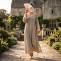 L-XL Lara Crystal Printed Cotton Dress 57" Long Jalabiya RN 289