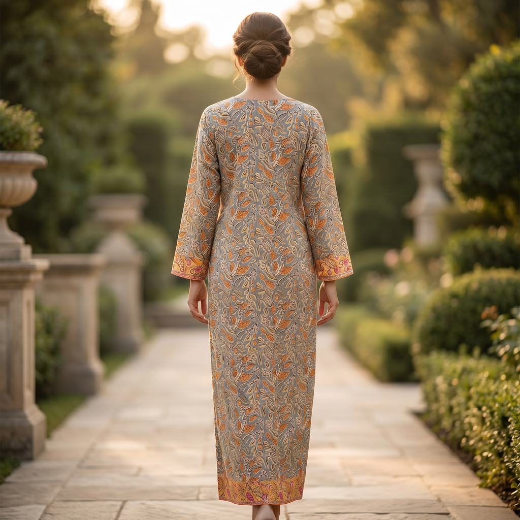 L-XL Lara Crystal Printed Cotton Dress 57" Long Jalabiya RN 289