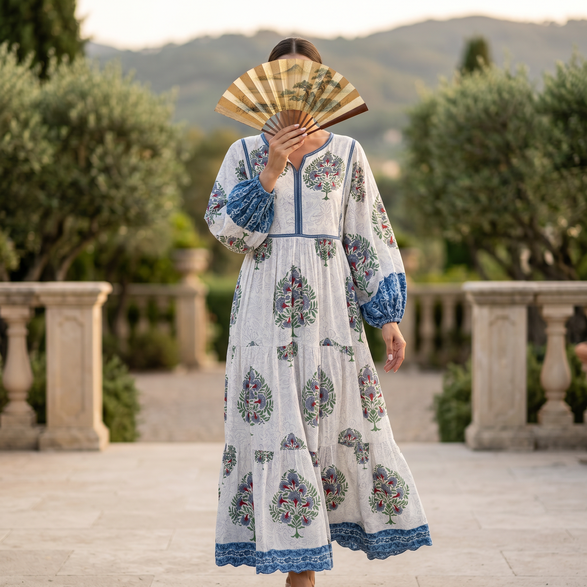 L-XL Faiqa Printed Cotton Dress 57" Long Jalabiya RN 28